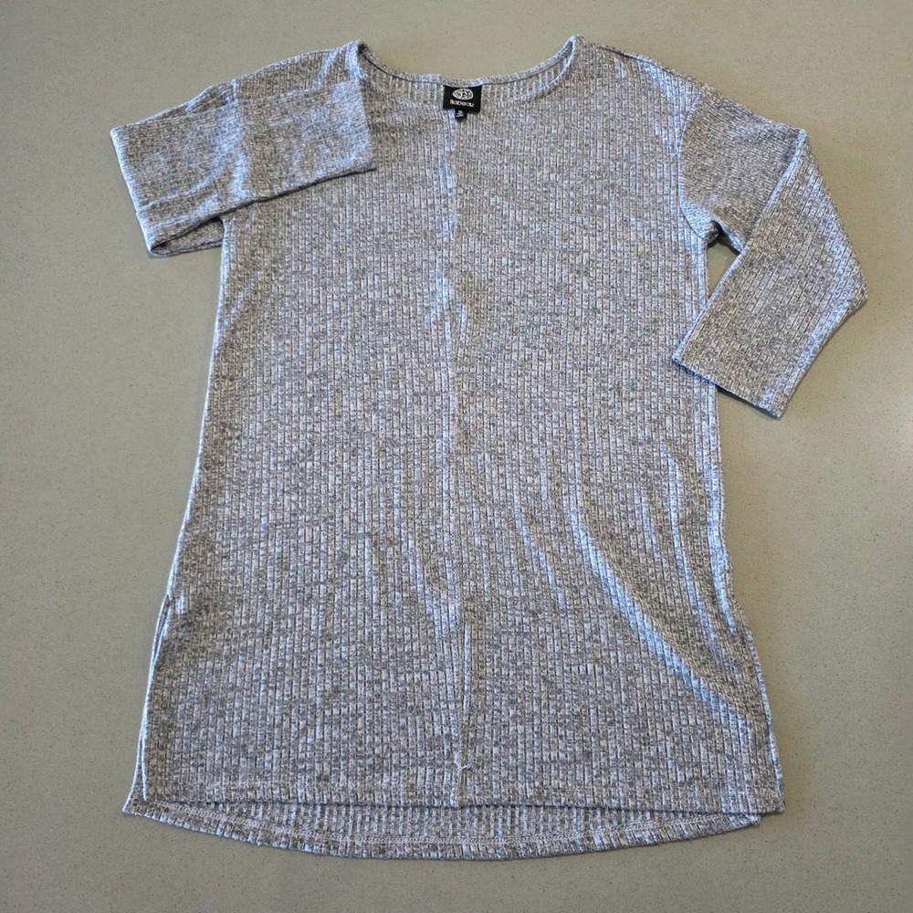 Bobeau Grey Ribbed Knit Tunic Top 3/4 Sleeve Crew Neck Size M G-0225